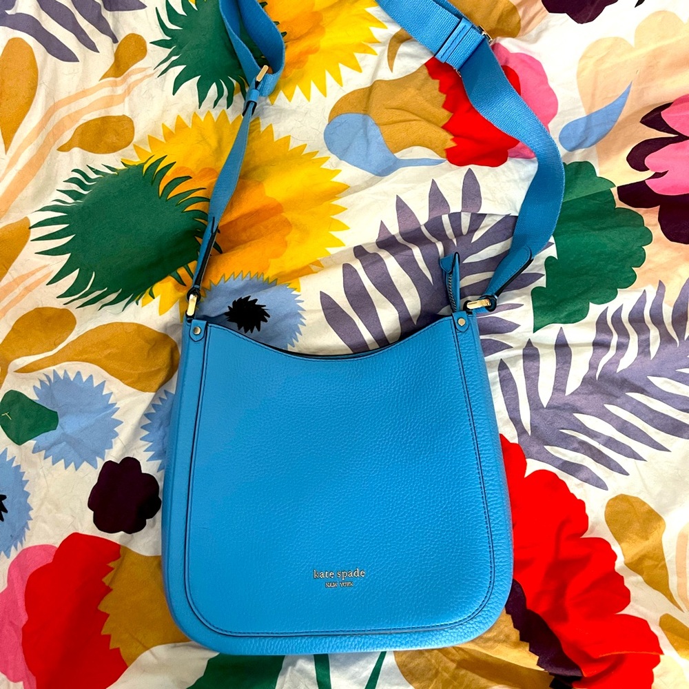 Kate Spade Roulette Medium Top Zip Messenger Crossbody Tidepool Blue Leather